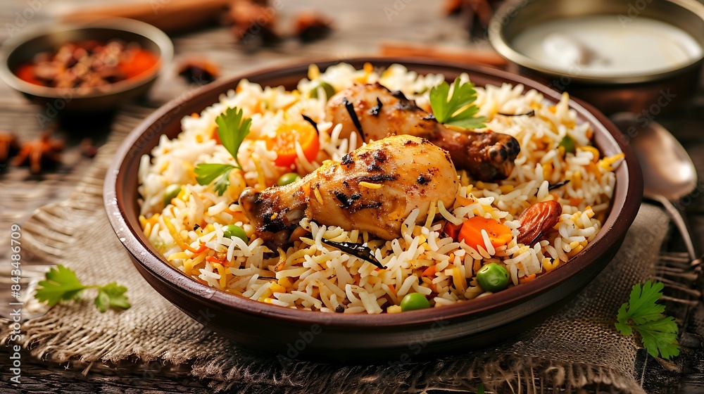 Chicken biryani rice meal set on a table Chicken biryani rice meal set on a table
