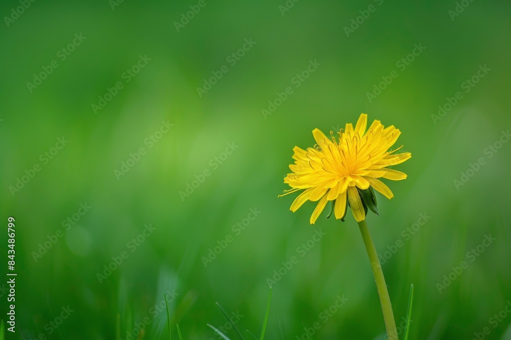 single yellow honey dandelion on a green background - generative ai single yellow honey dandelion on a green background - generative ai