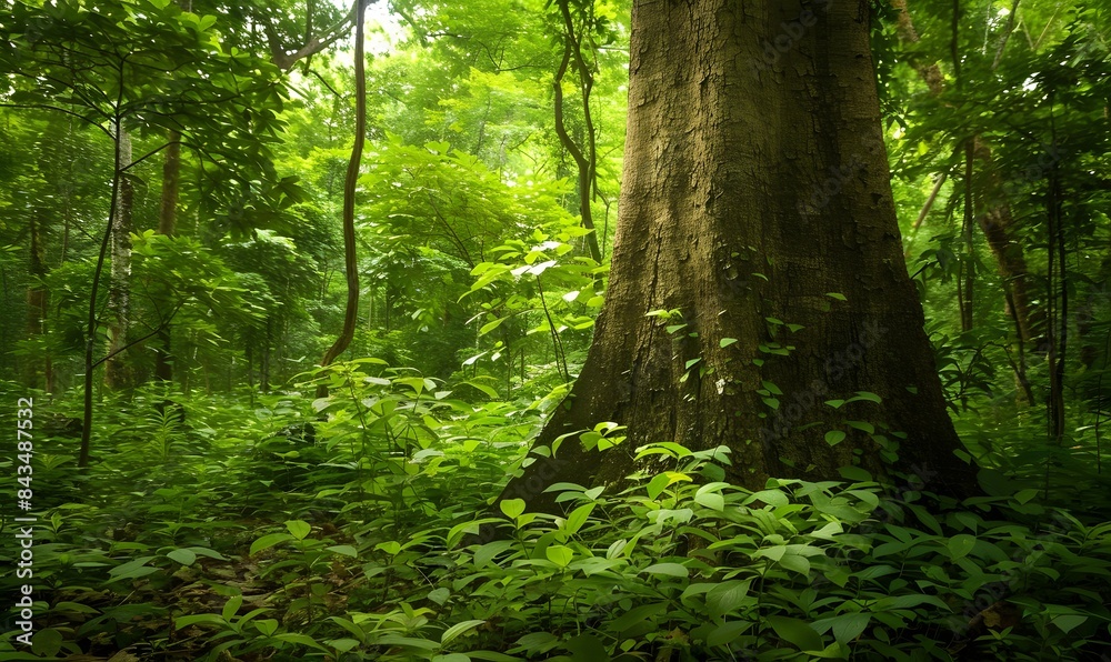 rough bark texture amidst lush green foliage in a tranquil forest, Generative AI rough bark texture amidst lush green foliage in a tranquil forest, Generative AI