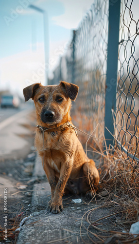 Vertical recreation of a abandonment dog together a road