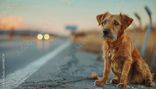 Recreation of a abandonment dog in a road waiting your owner