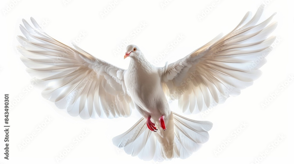 A white dove in mid-flight with wings spread wide, isolated on a transparent background A white dove in mid-flight with wings spread wide, isolated on a transparent background