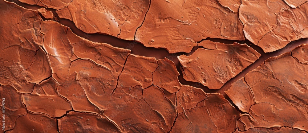 Closeup of cracked red clay in the desert symbolizing arid conditions and climate change impacts - Generative ai Closeup of cracked red clay in the desert symbolizing arid conditions and climate change impacts - Generative ai