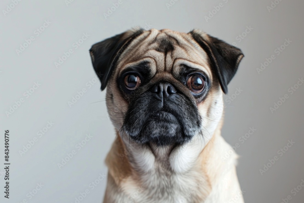 Closeup portrait of an adorable Pug dog showcasing its expressive eyes and cute features - Generative ai Closeup portrait of an adorable Pug dog showcasing its expressive eyes and cute features - Generative ai