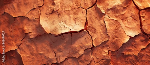 Closeup of cracked red clay in the desert symbolizing arid conditions and climate change impacts - Generative ai