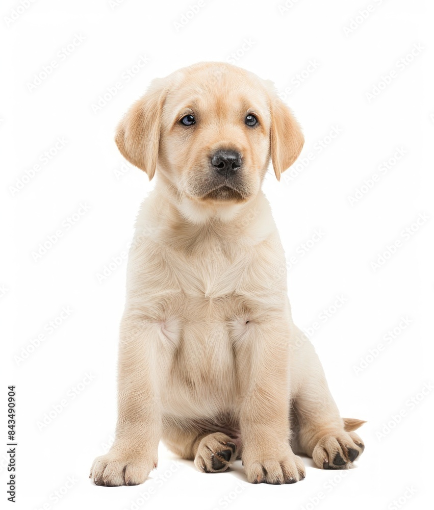 Adorable Labrador Retriever puppy sitting with a curious expression, isolated on white background - Generative ai Adorable Labrador Retriever puppy sitting with a curious expression, isolated on white background - Generative ai