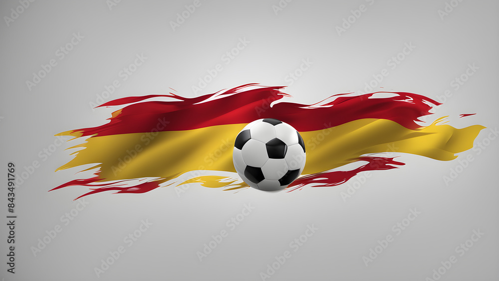 Naklejka premium The symbolic power of success and victory. soccer ball on Spain flag background. Generative Ai.