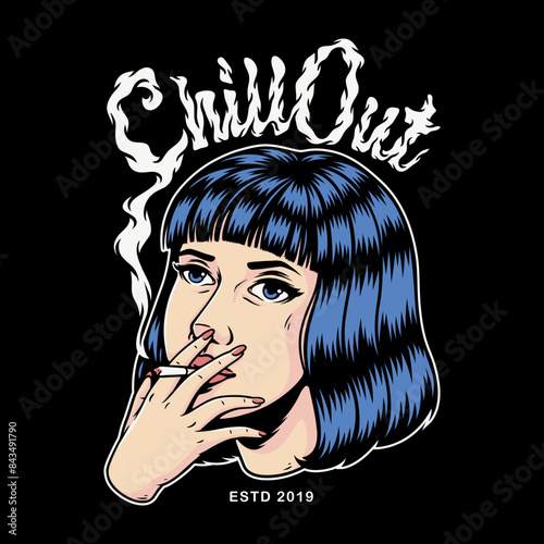 vector illustration of a girl smoking