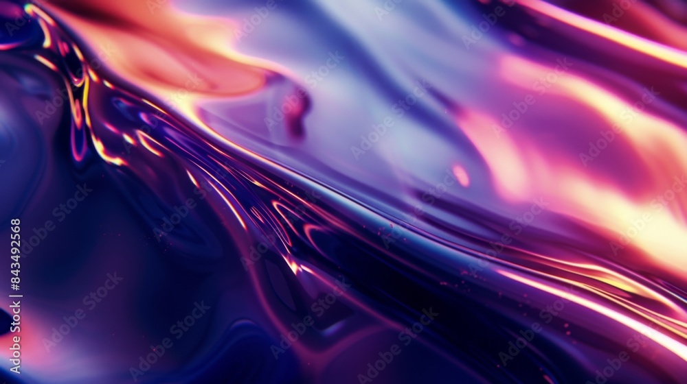 Abstract 3D render of a twisted, iridescent, neon holographic texture with a fluid and glossy surface. Abstract 3D render of a twisted, iridescent, neon holographic texture with a fluid and glossy surface.