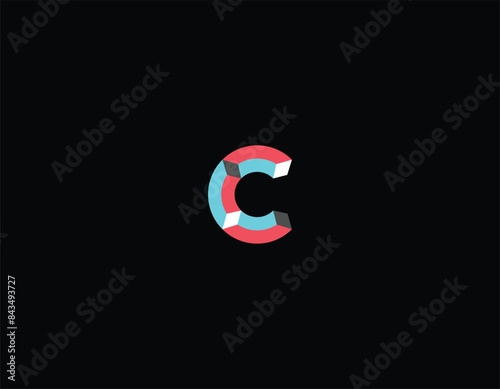 Initial lowercase letter c, 3D blocked logo, gradient vibrant colorful glossy colors on black background