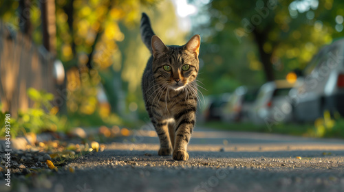 Portrait of a cat walking on the roadside