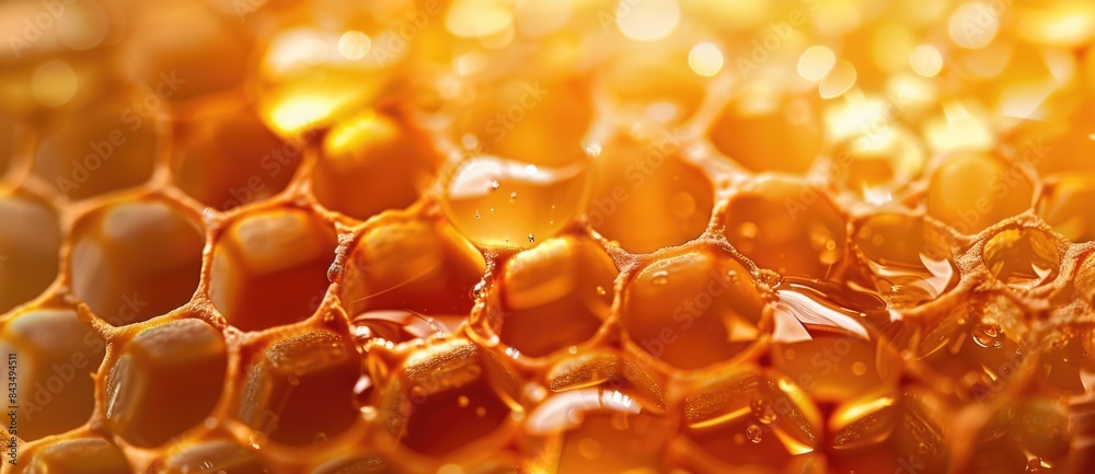Honeycomb with golden amber frames. Honeycomb with golden amber frames.