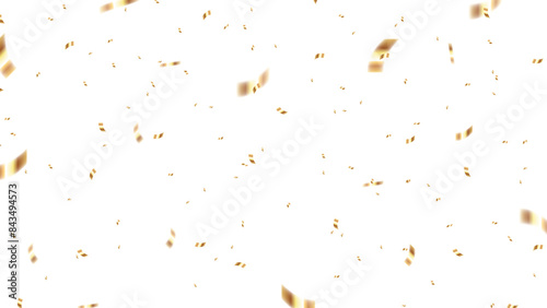 Confetti and gold ribbon isolated on transparent background