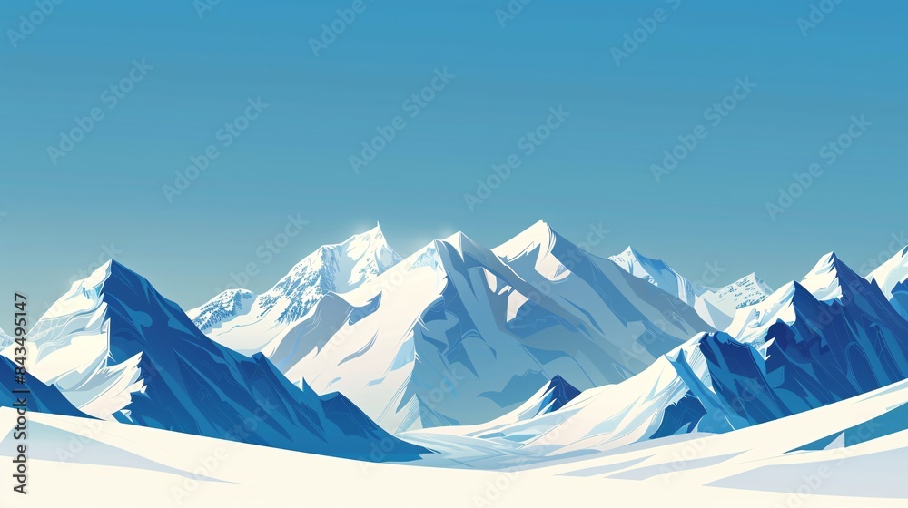 A serene mountain landscape with snowy peaks and a clear blue sky, providing a spacious background for text placement, Generative AI A serene mountain landscape with snowy peaks and a clear blue sky, providing a spacious background for text placement, Generative AI
