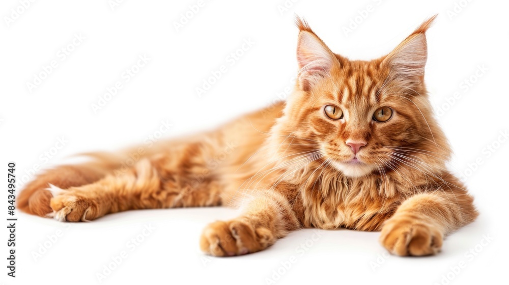 Obraz premium Maine Coon Cat with Ginger Red Fur on a White Background