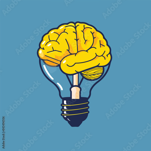 yellow brain on blue clear background 