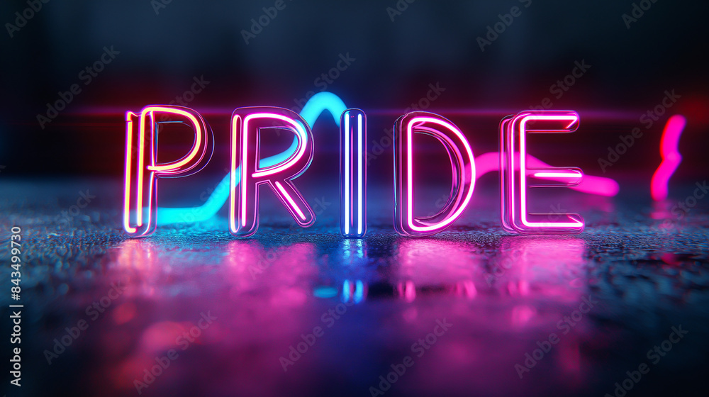 Glowing Rainbow Neon Pride Sign. Holographic Cyber 3D Text Effect, Retro Disco Lights. Equality, Diversity, Freedom, Fun, Joy. Electronic Dance Music. Club Party, Event, Parade. Banner, Cover, Header Glowing Rainbow Neon Pride Sign. Holographic Cyber 3D Text Effect, Retro Disco Lights. Equality, Diversity, Freedom, Fun, Joy. Electronic Dance Music. Club Party, Event, Parade. Banner, Cover, Header