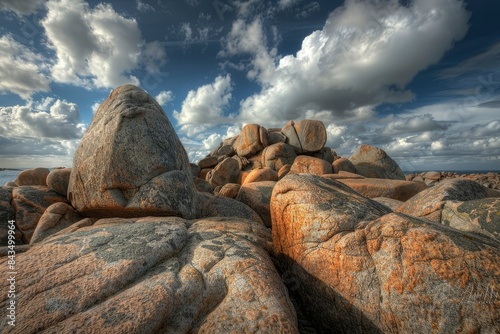 amous granite rocks at the cote de granite rose - generative ai photo