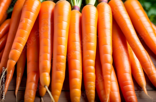 fresh orange carrots on a wooden table