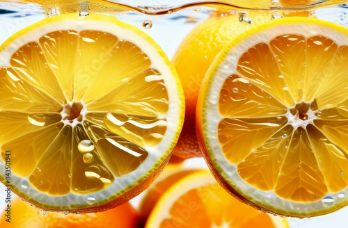 slices of juicy lemon and orange in water, bubbles, delicious wallpaper
