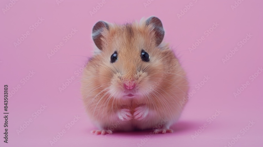 A curious hamster peeking out from a solid lavender pink background with space above for text A curious hamster peeking out from a solid lavender pink background with space above for text