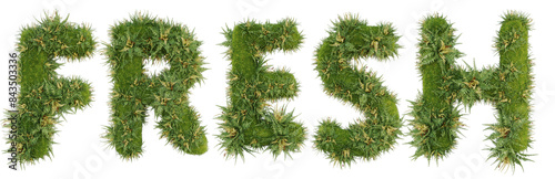 3D render letters Fresh made of grass and flowers with transparent background