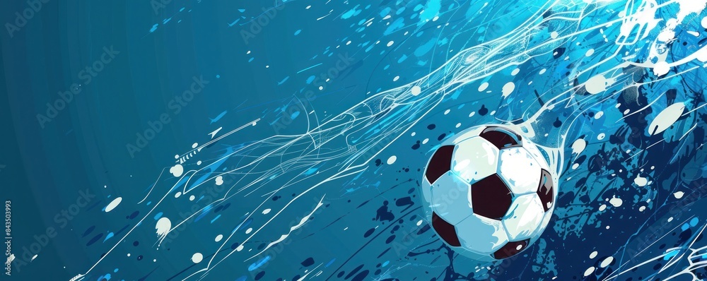 Naklejka premium Soccer ball flies into the goal with a background of players, capturing the thrill and action of scoring - Generative ai
