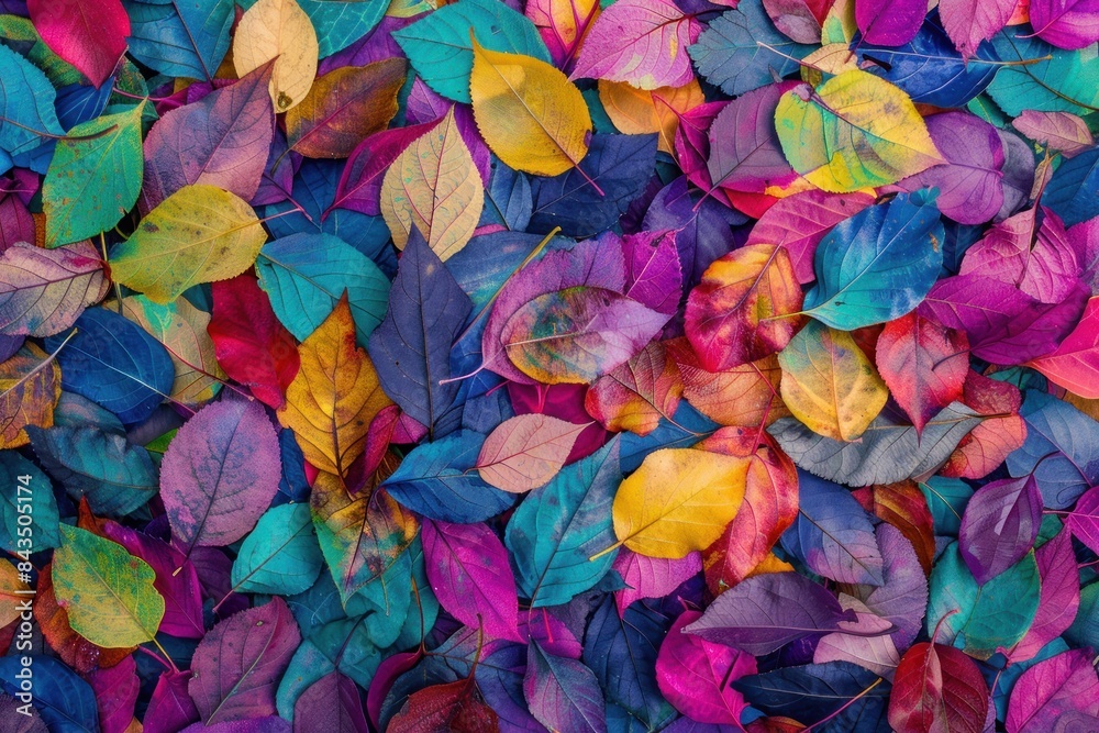Vibrant autumn leaves scattered on a pathway creating a colorful and natural outdoor scene - Generative ai Vibrant autumn leaves scattered on a pathway creating a colorful and natural outdoor scene - Generative ai