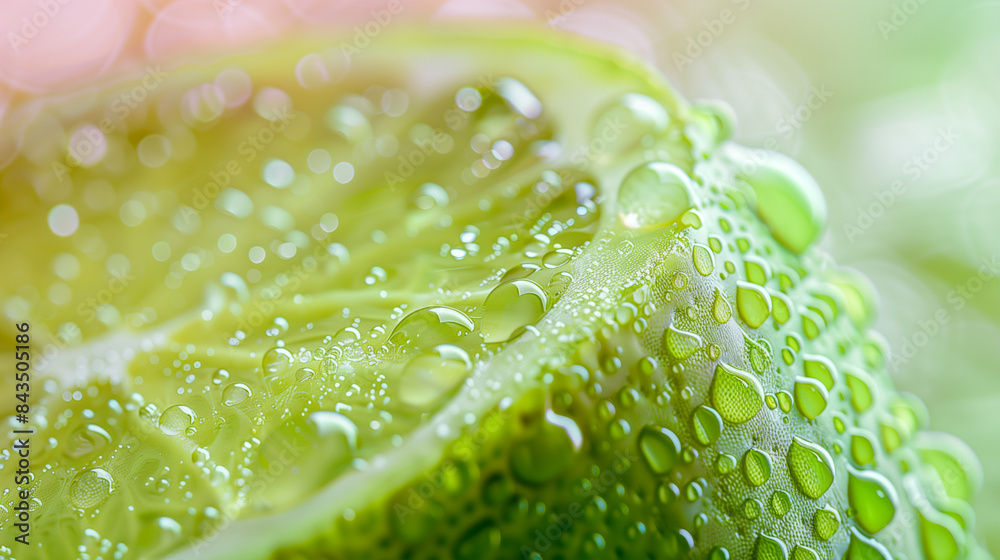Photorealistic background wet lime green in water drops, concept of freshness, health, detox and natural food Photorealistic background wet lime green in water drops, concept of freshness, health, detox and natural food