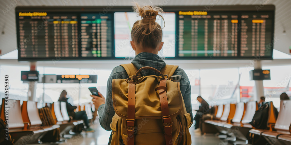 Fototapeta premium A person on their smartphone in an international airport terminal