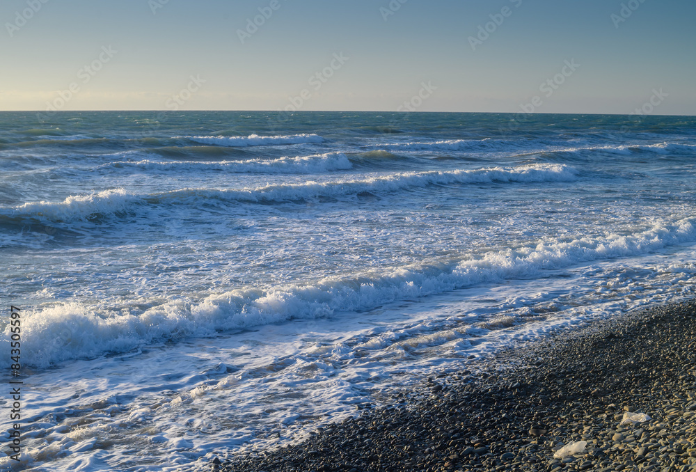 sea foam on the waves of the Mediterranean sea on a summer evening 2 sea foam on the waves of the Mediterranean sea on a summer evening 2