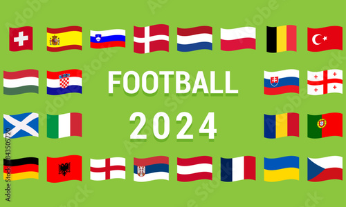 Waving flag icons of the european national football teams participating in the football competition. Vector illustration