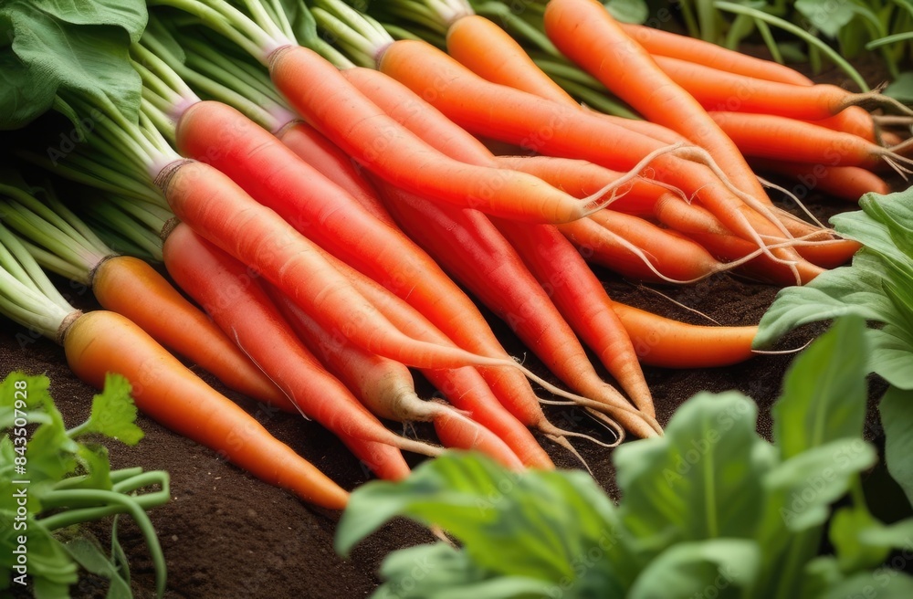 Fresh carrots lie on the garden bed. Organic products. Fresh carrots lie on the garden bed. Organic products.