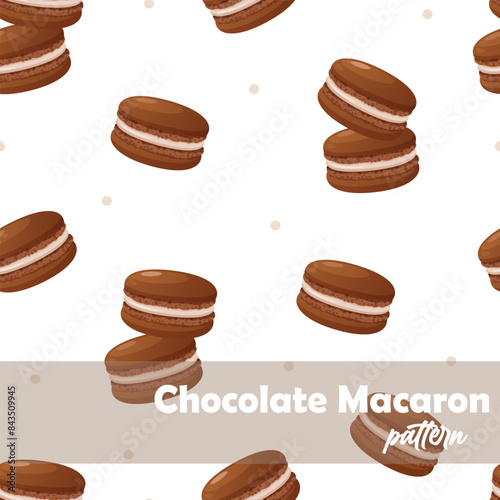 Vector seamless pattern with chocolate French macarons.