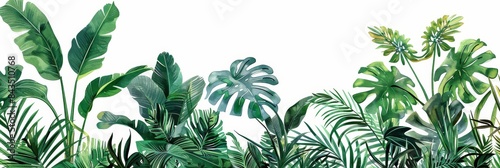 Wide banner of tropical plants and foliage - Artistic wide banner with an assortment of tropical plants, creating a lush green foliage scene photo