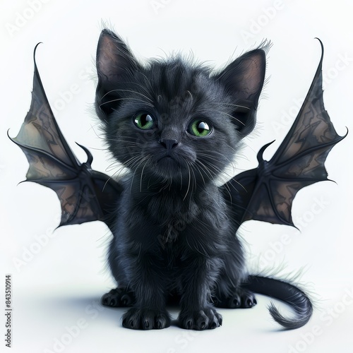 Adorable black winged kitten looking up - Cute black winged kitten looking upwards with large eyes that give it a whimsical and imaginative feel photo
