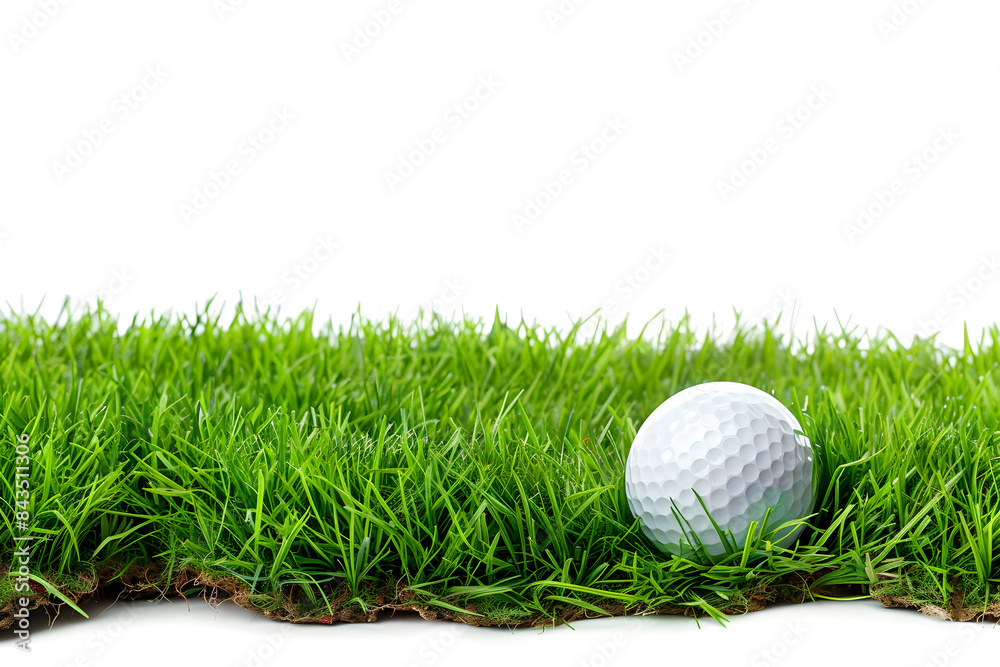 Golf ball on green grass field isolated on white background Golf ball on green grass field isolated on white background