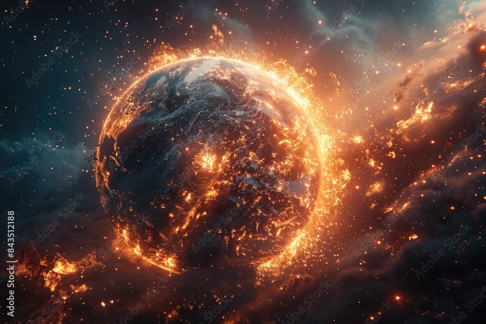 Obraz premium Destroy Earth, Alien spaceships are destroying the earth