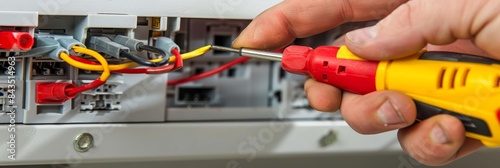 Professional electrician performing socket replacement service in a residential setting