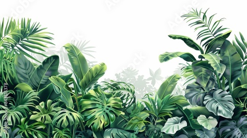Lush Tropical Jungle Foliage with Various Green Leaves and Plants on a White Background, Perfect for Nature, Botanical, and Eco-Friendly Themes © Tida