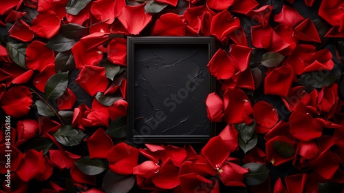 Blank mourning frame on deep red perianth