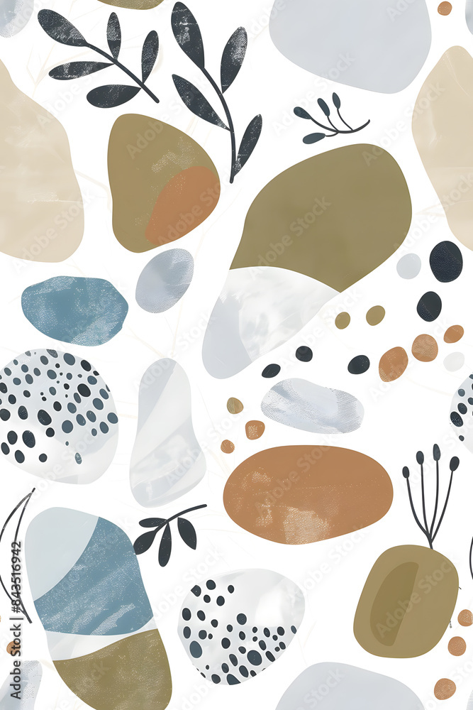 Seamless pattern of abstract Scandinavian art print with blend organic shapes and elements Seamless pattern of abstract Scandinavian art print with blend organic shapes and elements