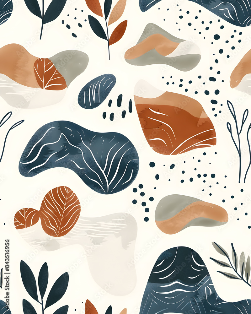 Seamless pattern of abstract Scandinavian art print with blend organic shapes and elements Seamless pattern of abstract Scandinavian art print with blend organic shapes and elements