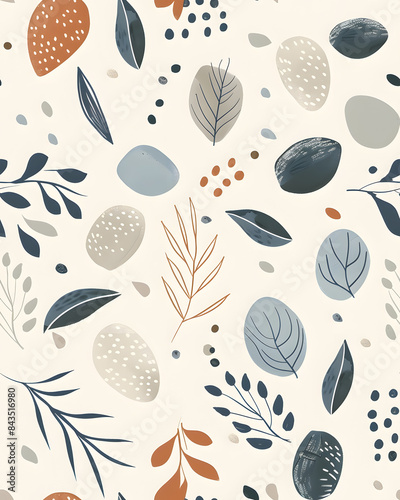 Seamless pattern of abstract Scandinavian art print with blend organic shapes and elements