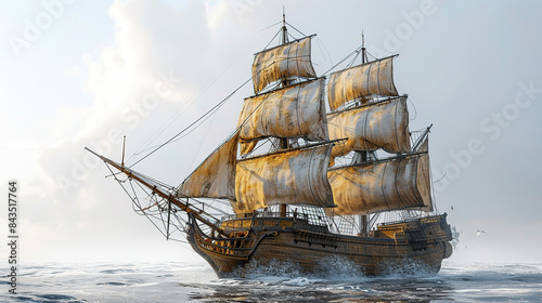 sail ship in the sea oil painting