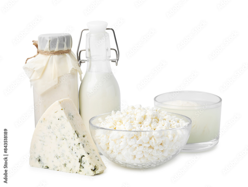 Different fresh dairy products isolated on white Different fresh dairy products isolated on white
