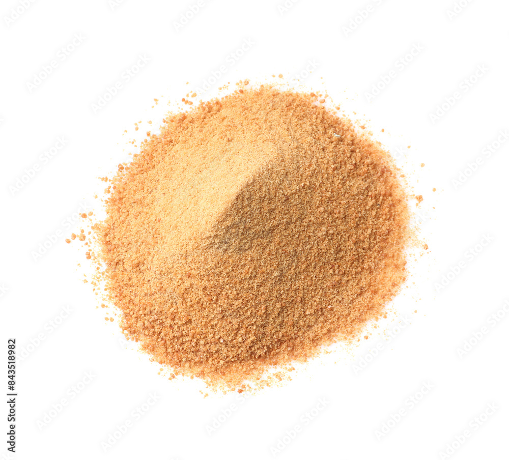Coconut sugar isolated on white, top view Coconut sugar isolated on white, top view