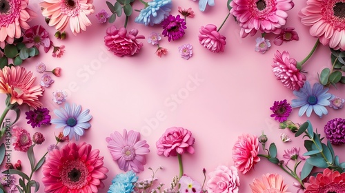 Top-view floral background photo with plenty of copy space, perfect for website backgrounds. © Abda