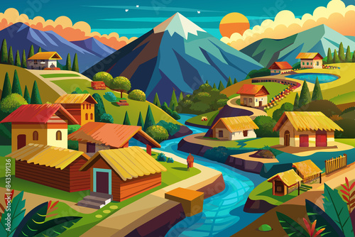 Ecuadorian Andean village with traditional houses