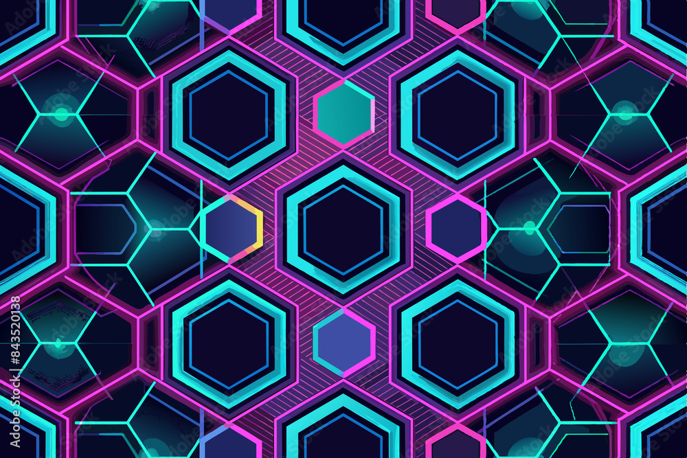 A pattern of hexagons with a neon glow